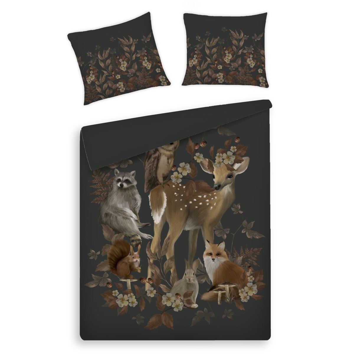 Pościel z bawełny satynowej Vilderis 200x220 cm z motywem zwierząt leśnych