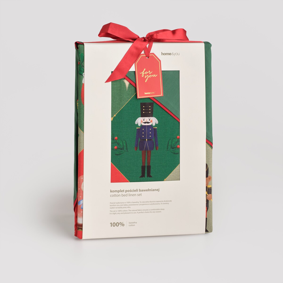 Pościel bawełniana z lamówką Nutpatcher 160x200 cm z motywem dziadka do orzechów