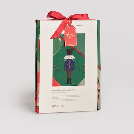 Pościel bawełniana z lamówką Nutpatcher 160x200 cm z motywem dziadka do orzechów