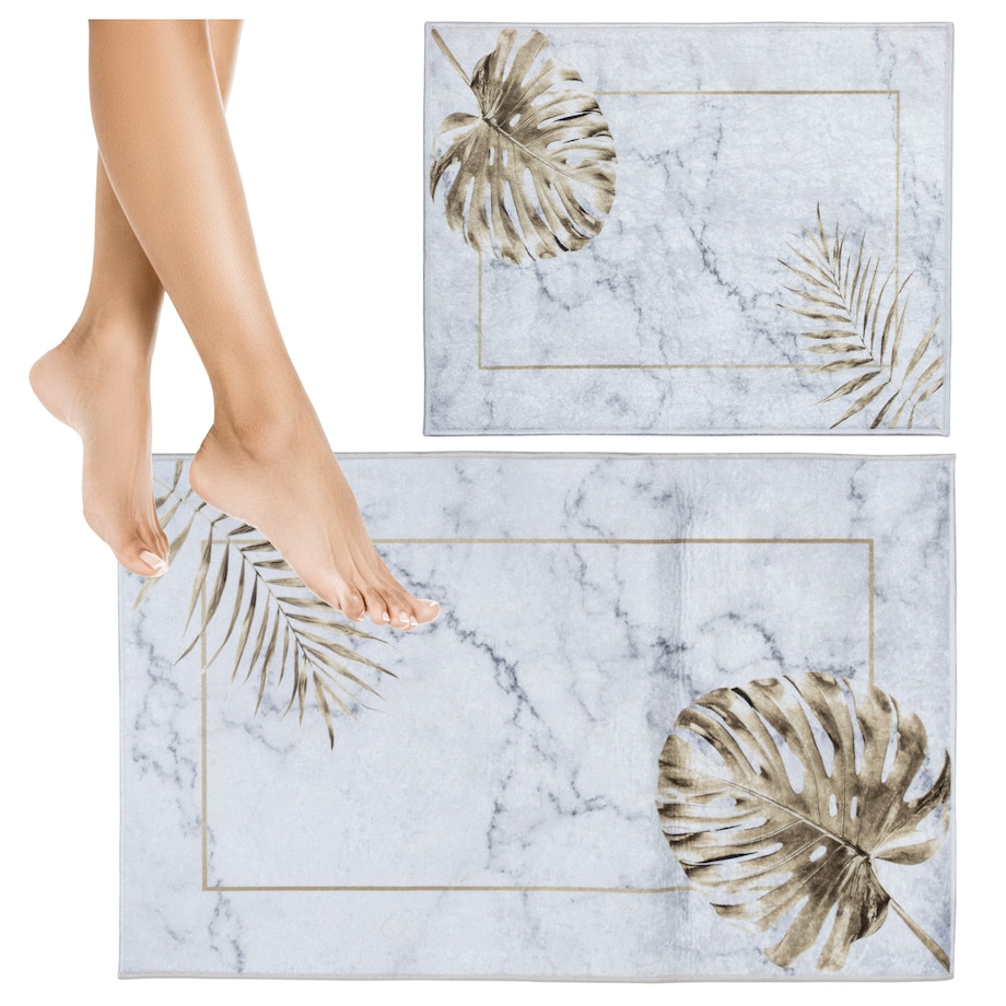 Zestaw Dywaniki łazienkowe Kilian Glamour komplet 50x40 cm, 50x80 cm rośliny szary