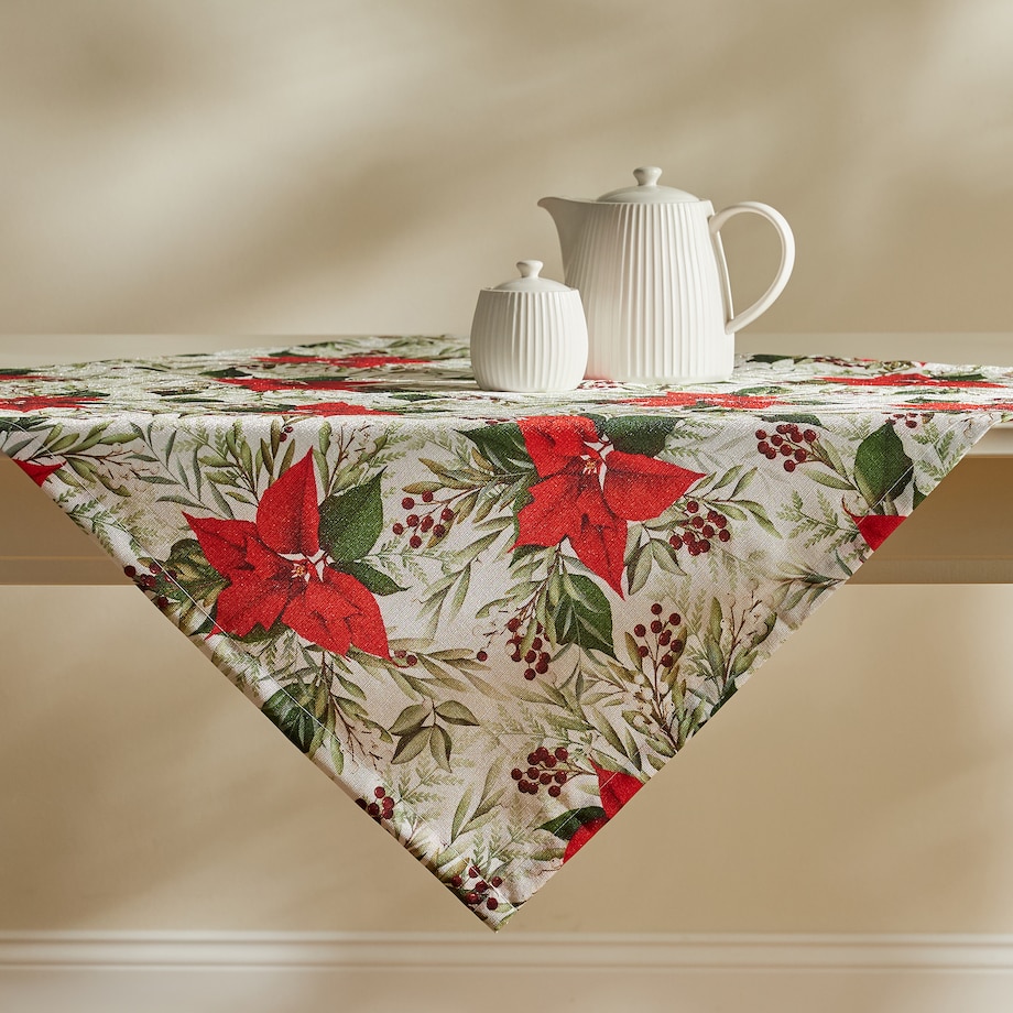 Serweta z nadrukiem Poinsetta 80x80 cm z motywem gwiazdy betlejemskiej