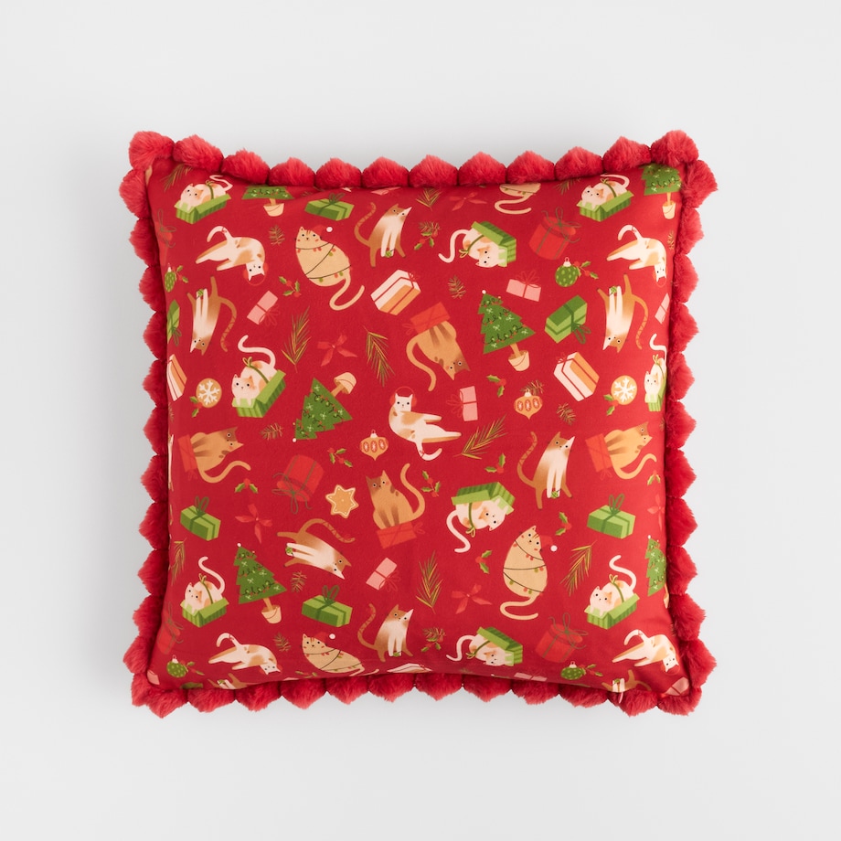 Poszewka z nadrukiem Miaoumas 45x45 cm z motywem choinki