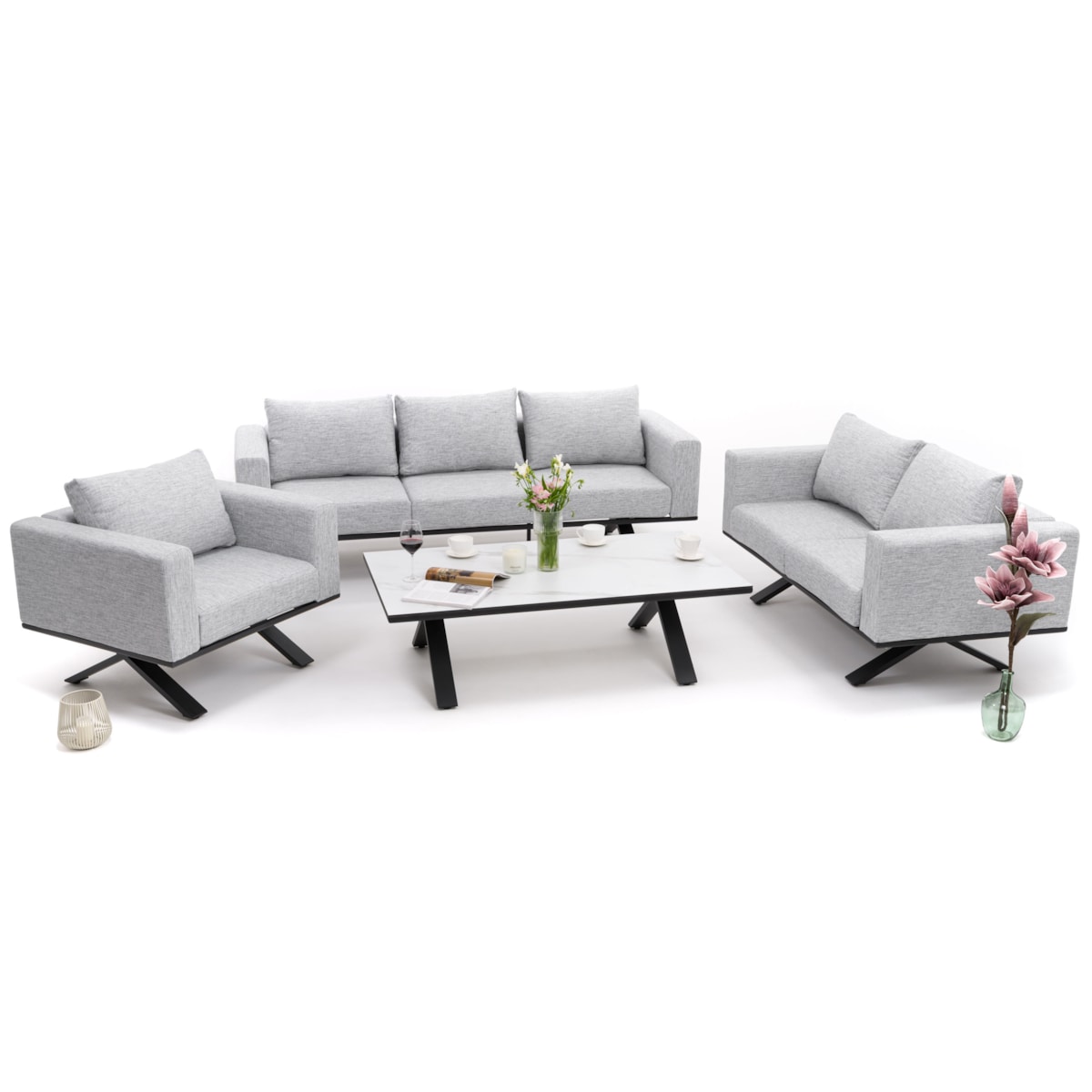 Meble ogrodowe nowoczesne luksusowe aluminiowe MARABELLA szaro białe