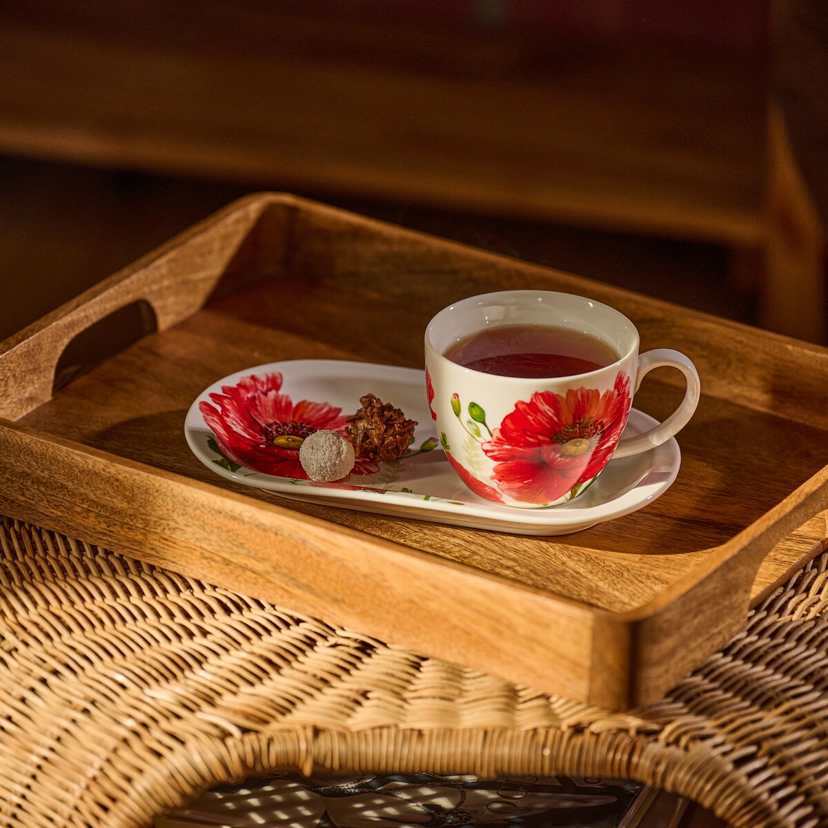 Filiżanka Ze Spodkiem Popplin z motywem kwiatowym