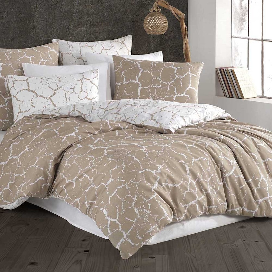Pościel bawełniana Mercer Beige beżowa i biała w dekoracyjny wzór, Cottonlove Exclusive, Darymex