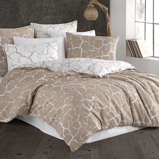 Pościel bawełniana Mercer Beige beżowa i biała w dekoracyjny wzór, Cottonlove Exclusive, Darymex