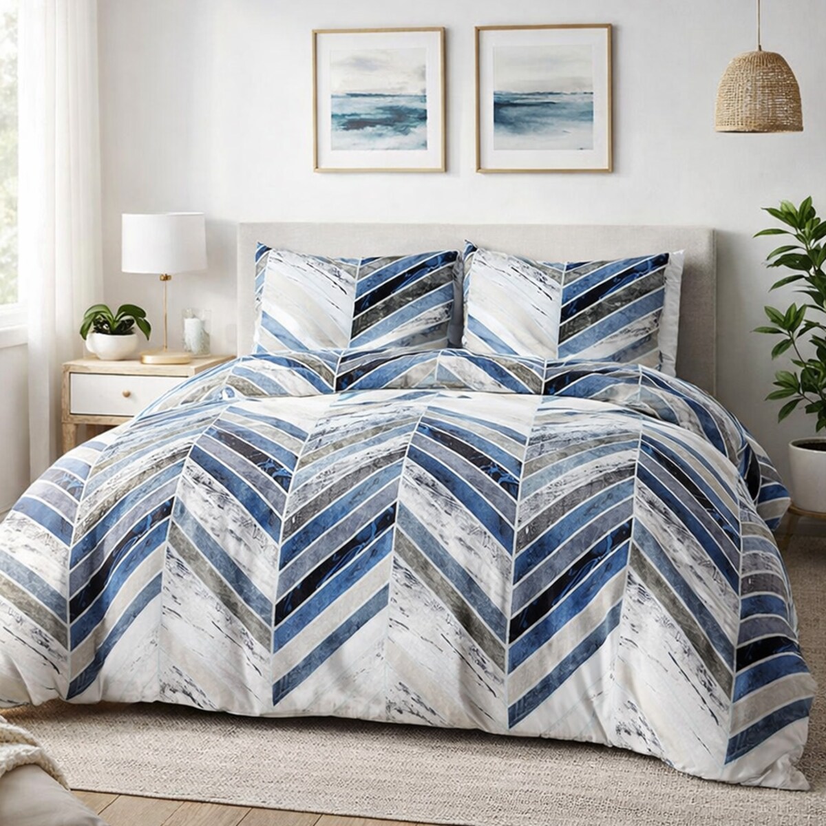 Pościel bawełniana Bluewave niebieska w geometryczny wzór, Cottonlove