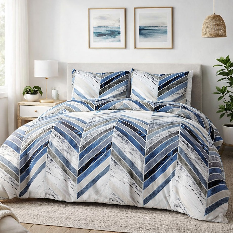 Pościel bawełniana Bluewave niebieska w geometryczny wzór, Cottonlove