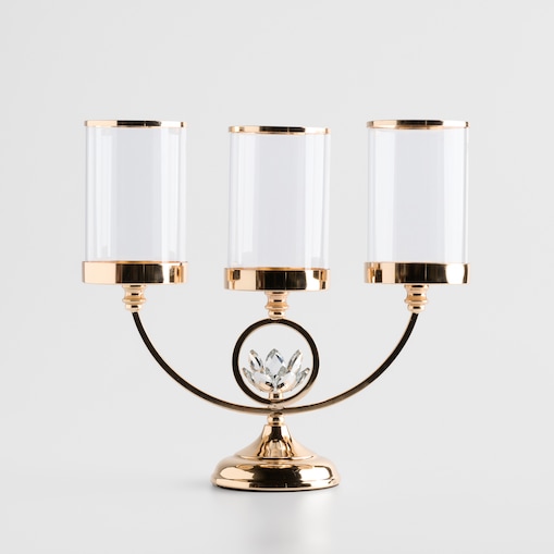 Świecznik potrójny Cristal shine brooche z motywem kwiatowym