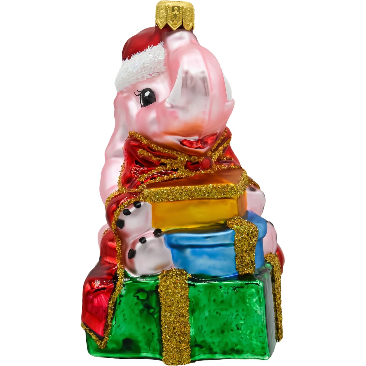 Bombka choinkowa: Słoń z prezentami: różowy