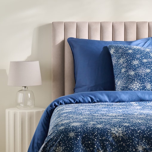 Pościel z bawełny satynowej z lamówką Snowf 160x200 cm z motywem śnieżynki