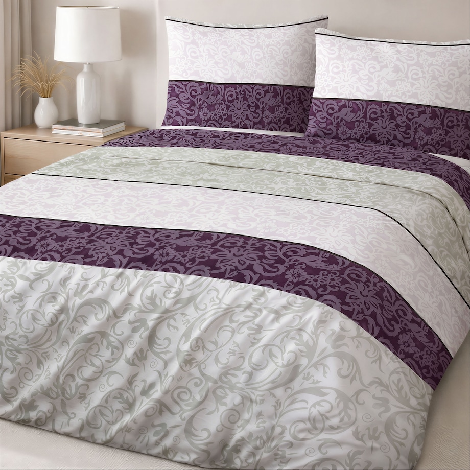 Pościel bawełniana Royal Harmony w ornament, fioletowa i szara, Cottonlove, Darymex