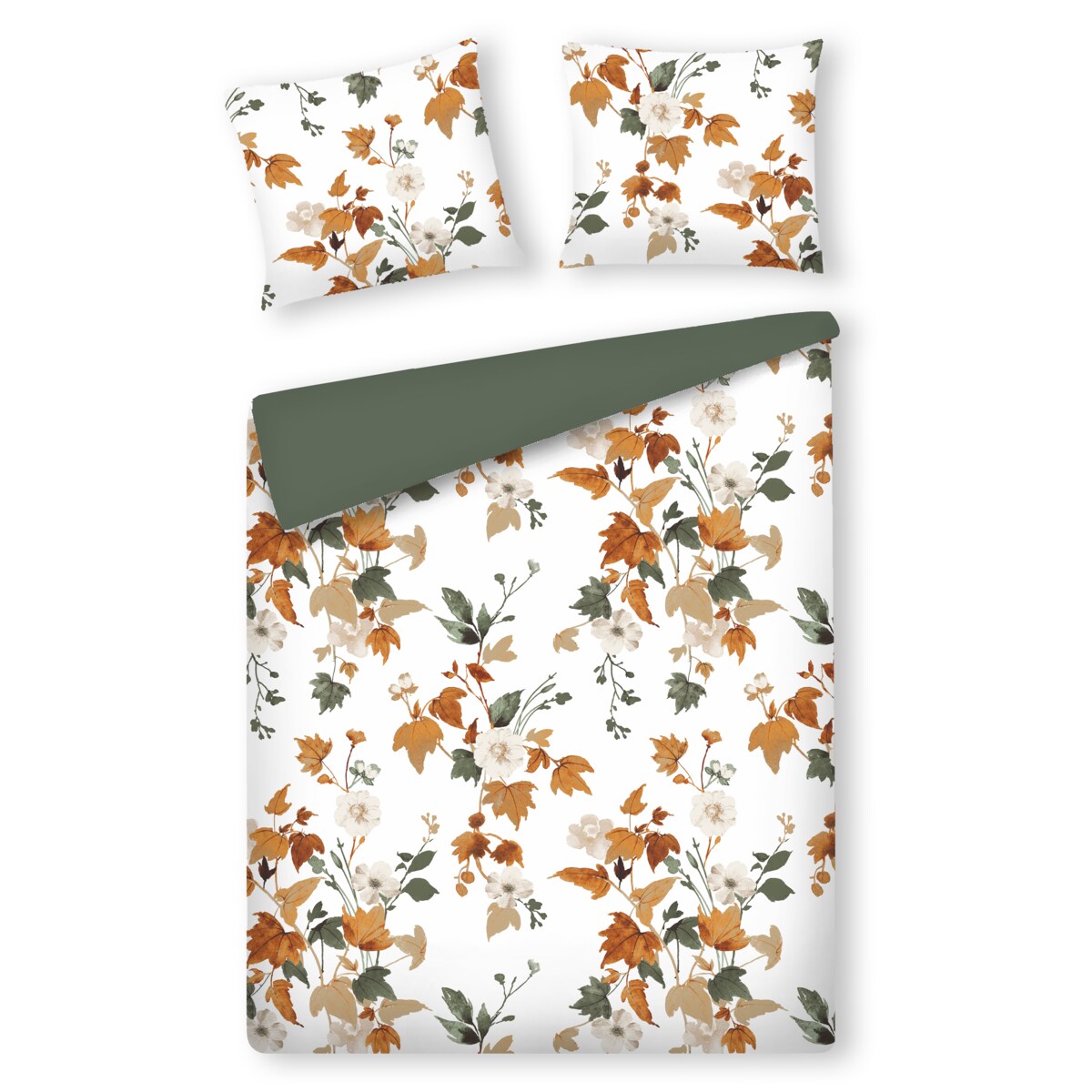 Pościel z bawełny satynowej Lenavi 160x200 cm z motywem liściastym