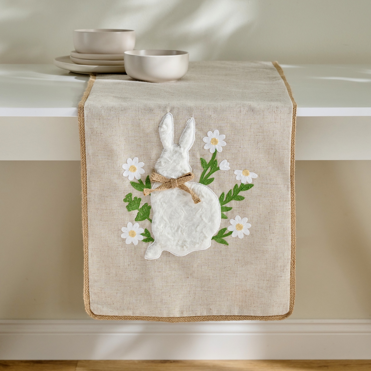 Bieżnik Haftowany Olmo 40x180 cm z motywem królika