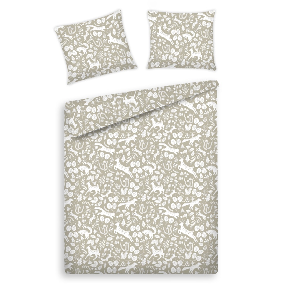 Pościel z bawełny satynowej Misne 160x200 cm z motywem zwierząt leśnych