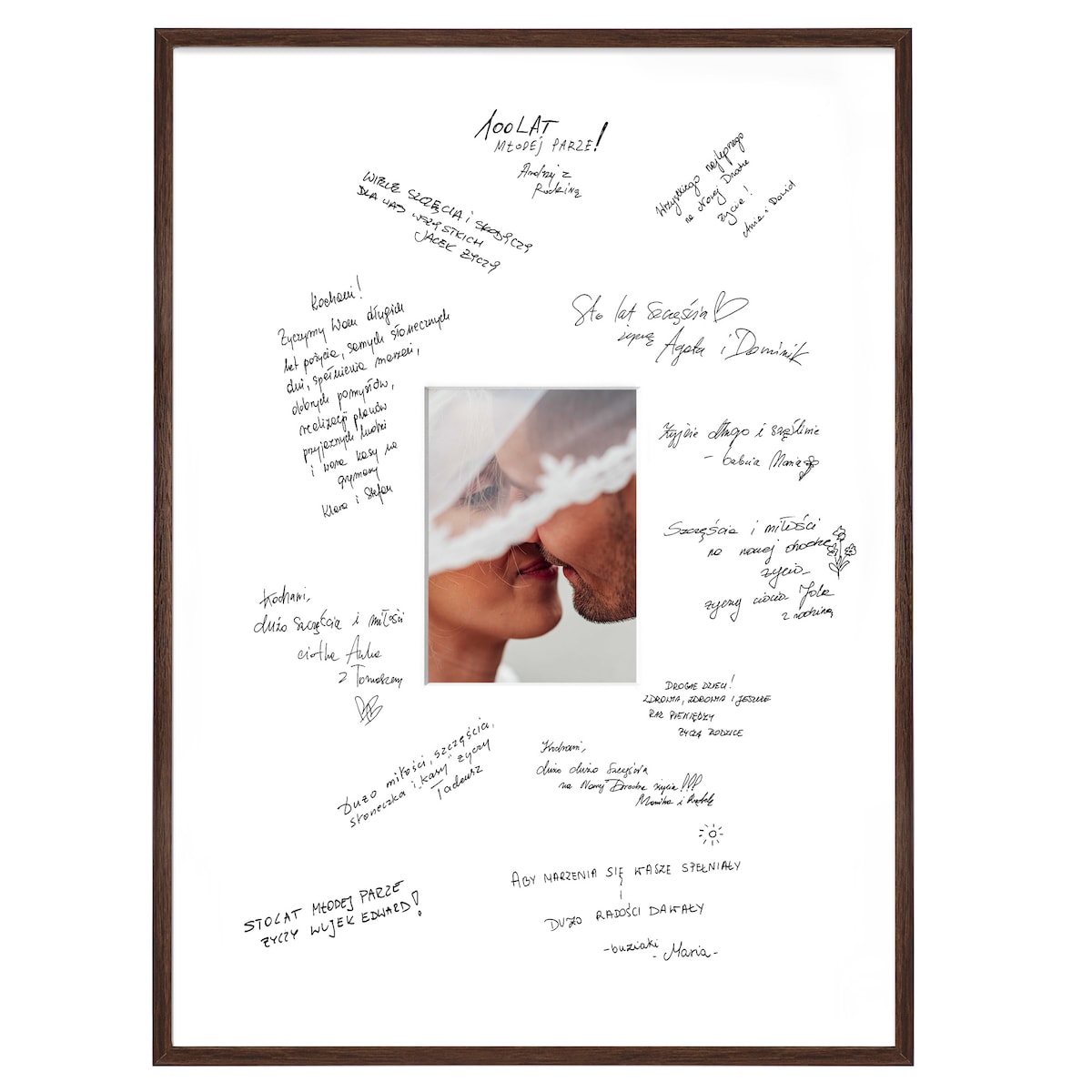 Ramka na WESELE PAMIĄTKOWA o rozmiarze 50x70 cm - brązowa rama. Ramka z passe partout prezent weselny zdjęcie 15x21 cm