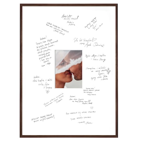 Ramka na WESELE PAMIĄTKOWA o rozmiarze 50x70 cm - brązowa rama. Ramka z passe partout prezent weselny zdjęcie 15x21 cm