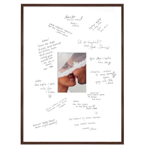 Ramka na WESELE PAMIĄTKOWA o rozmiarze 50x70 cm - brązowa rama. Ramka z passe partout prezent weselny zdjęcie 15x21 cm