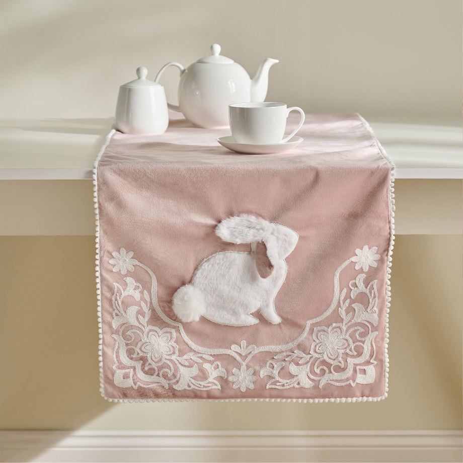 Bieżnik Haftowany Blando 45x180 cm z motywem królika