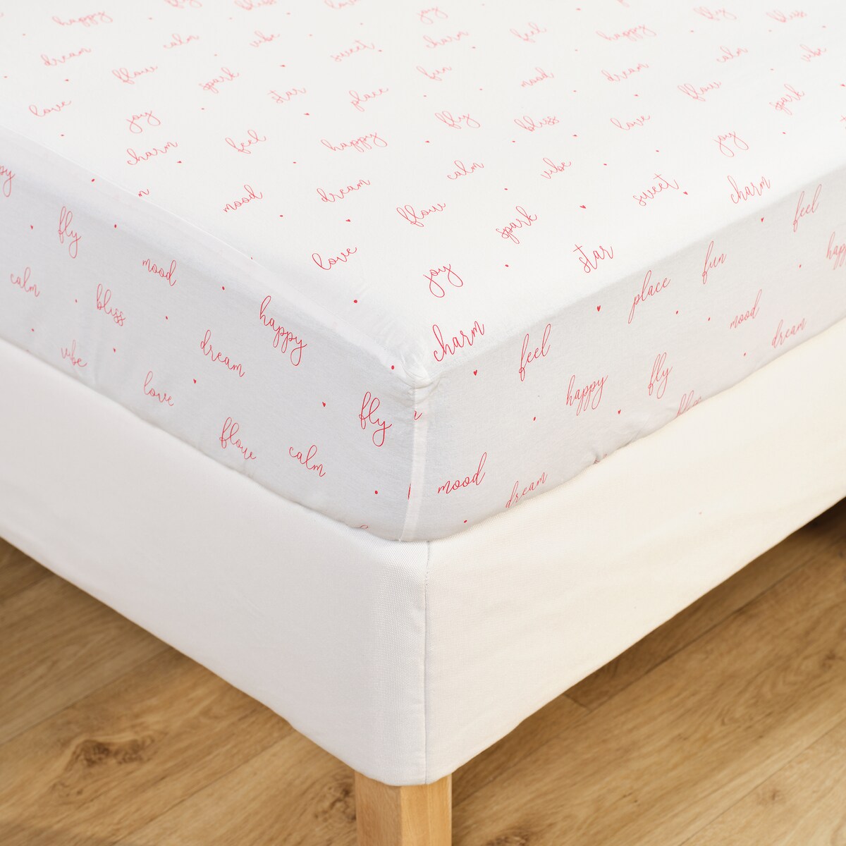 Prześcieradło bawełniane z gumką Zafir 180x200 cm z motywem napisów