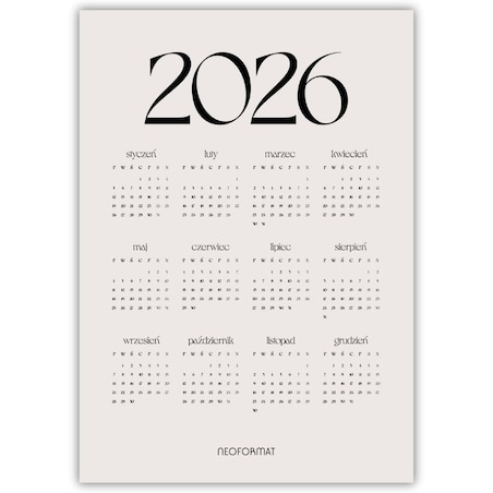 plakat kalendarz 2026 beżowy 70x100
