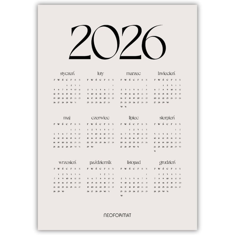 plakat kalendarz 2026 beżowy 70x100