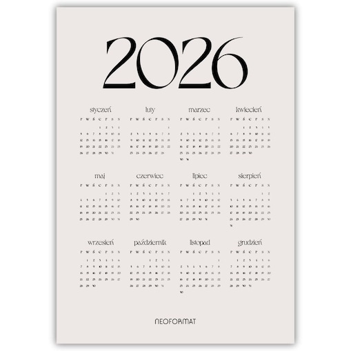 plakat kalendarz 2026 beżowy 70x100