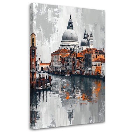 Obraz do salonu sypialni jadalni biura hotelu, Kanał wenecki gondole na tle miasta efekt farby 80x120 cm