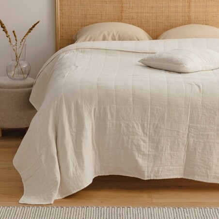 Narzuta Bawełniana z Efektem Sprania Przeszywana w Geometryczny Wzór Medosa 100x160 cm