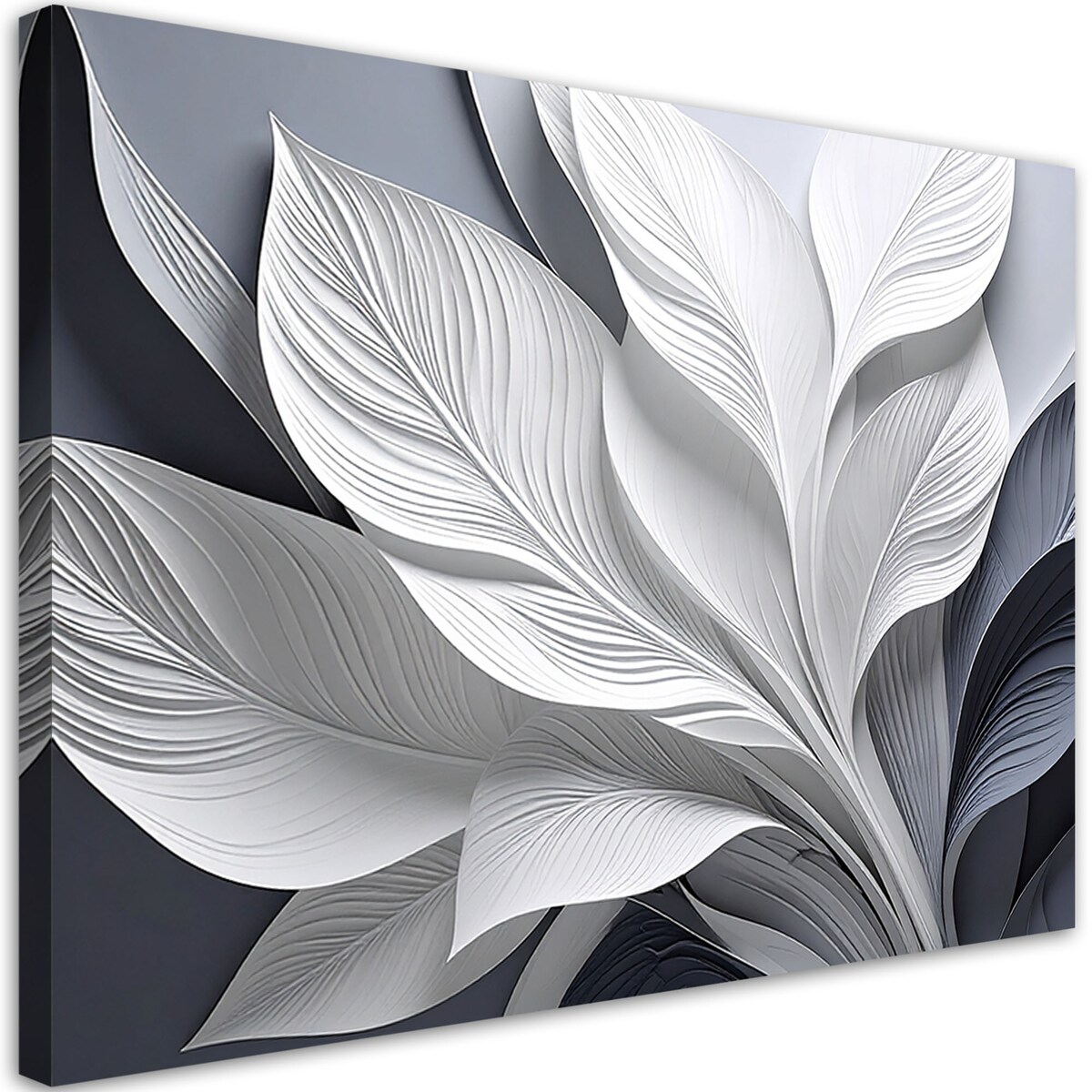 Obraz nowoczesny do salonu kuchni, Białe liście na szarym tle