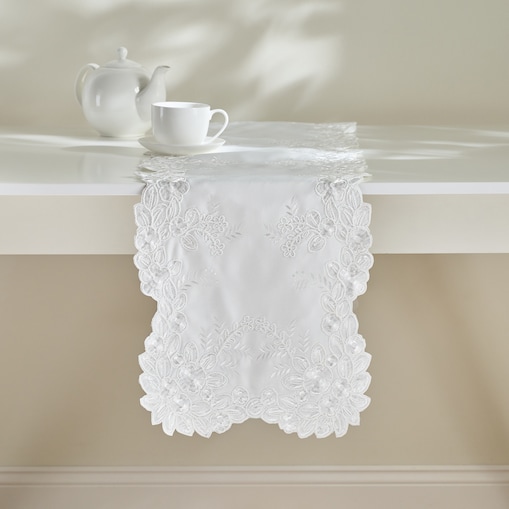 Bieżnik Haftowany Lucro 35x180 cm z motywem kwiatowym