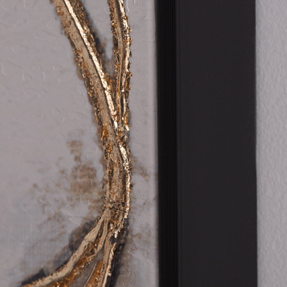 Ręcznie zdobiony obraz w ramie z elementami złota terni 90x120