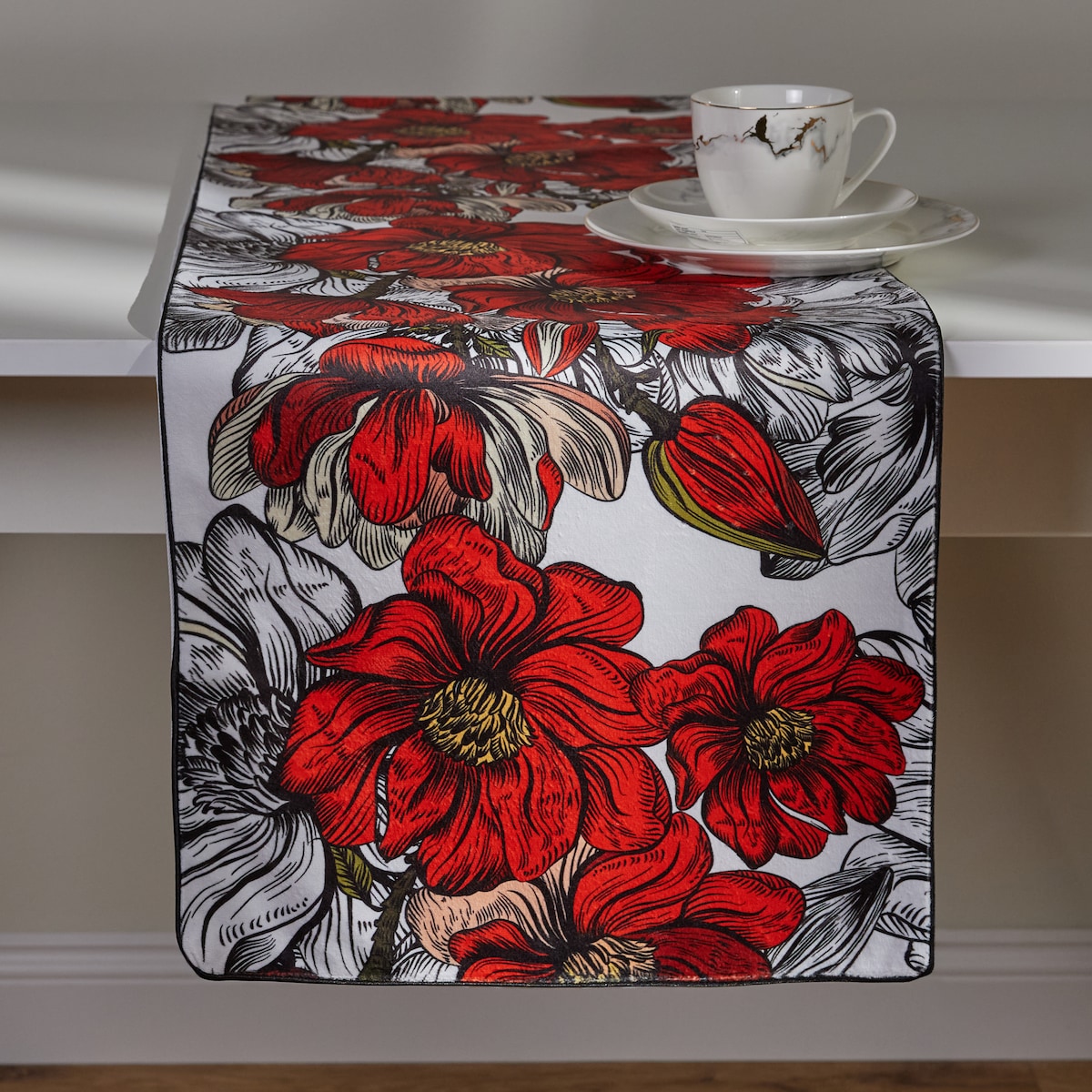 Bieżnik Verilos 35x180 cm z motywem kwiatowym