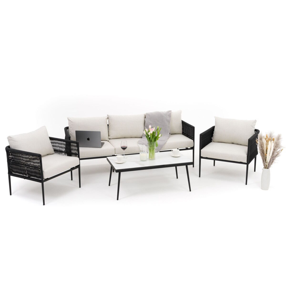 Zestaw mebli ogrodowych taras nowoczesne aluminiowe BELIZE biało beżowe