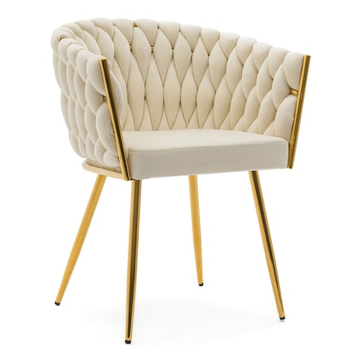 Krzesło tapicerowane plecione do jadalni beżowe welurowe glamour ROSA GOLD