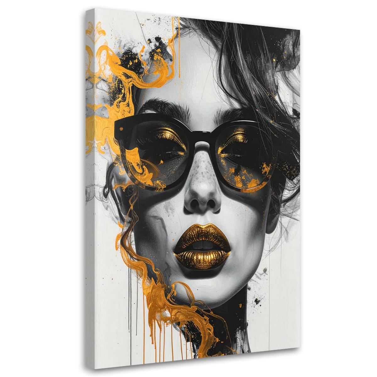 Obraz na płótnie do salonu sypialni, Kobieta Glamour Portret Czarno Biały Złoty 40x60 cm
