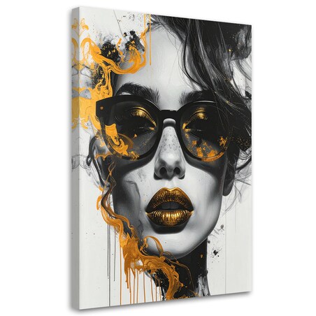 Obraz na płótnie do salonu sypialni, Kobieta Glamour Portret Czarno Biały Złoty 40x60 cm