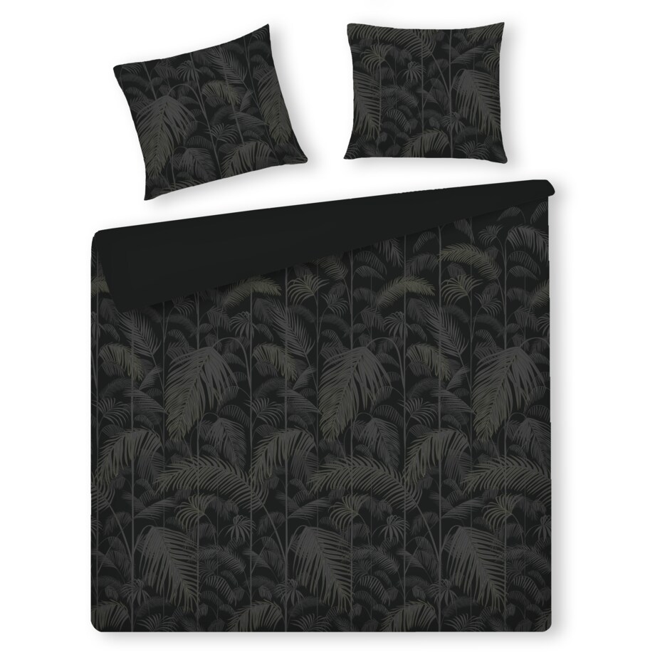 Pościel z bawełny satynowej Palmnight 200x220 cm z motywem roślinnym