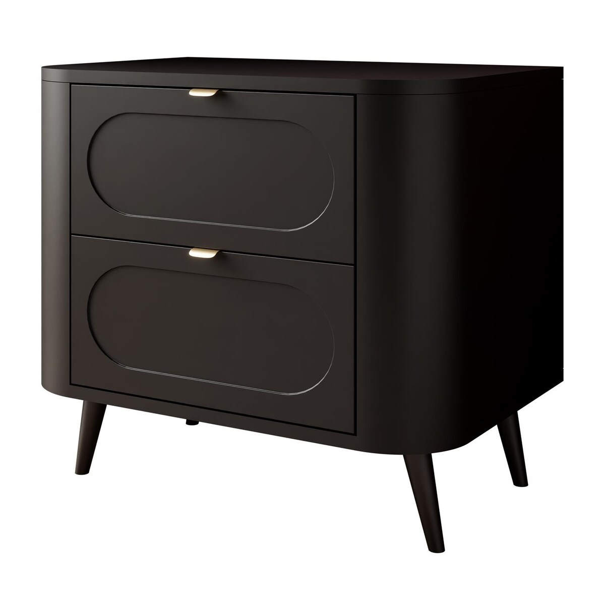 Szafka nocna SHADOW II 2S - czarna MDF, 2 szuflady, złote uchwyty