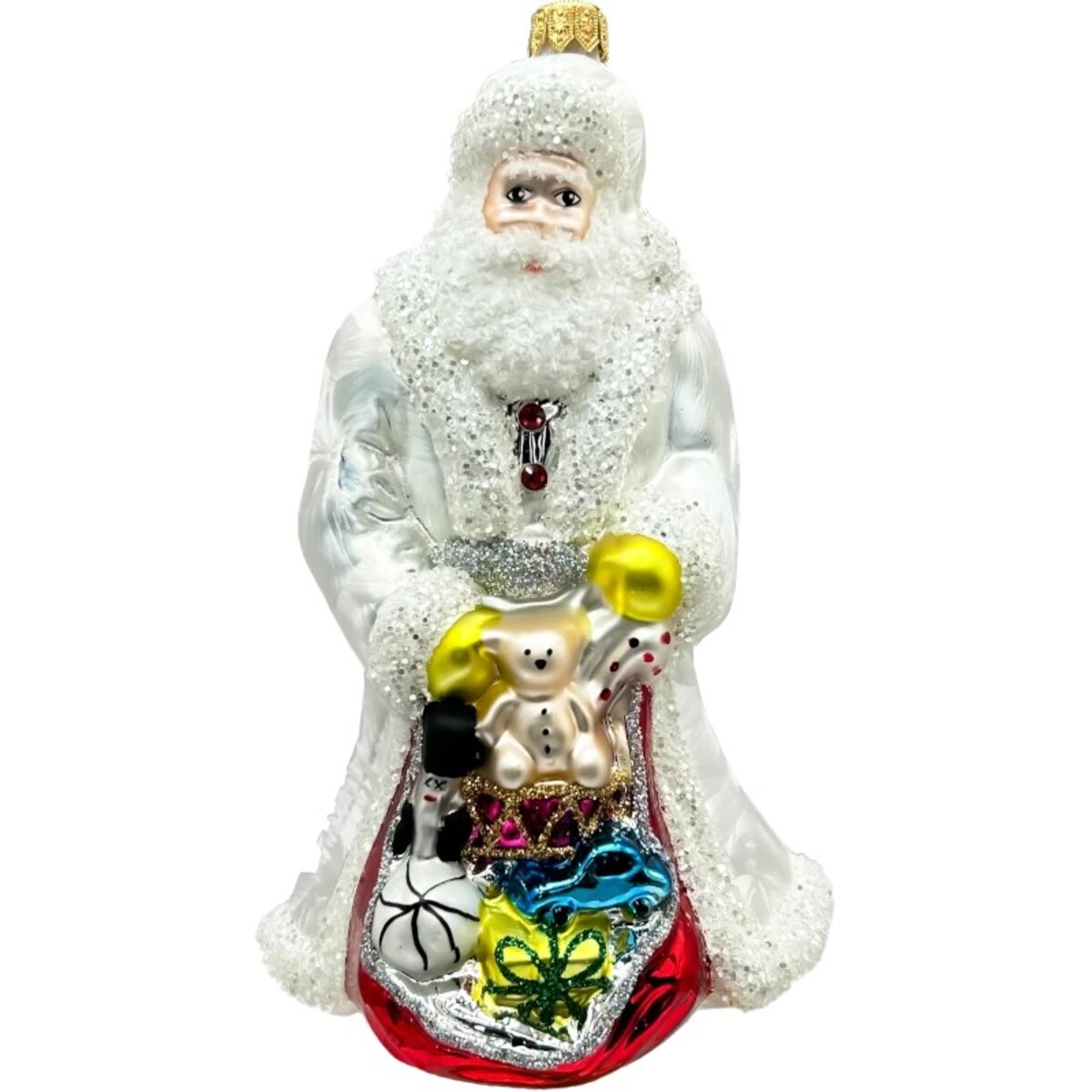 Bombka choinkowa - Święty Mikołaj z workiem prezentów: biały