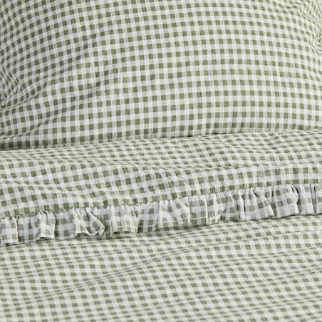 Pościel z kory z falbaną Minomi 160x200 cm w kratę