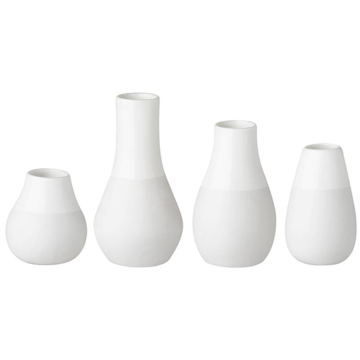 Zestaw 4 wazoników, białe, Porcelana