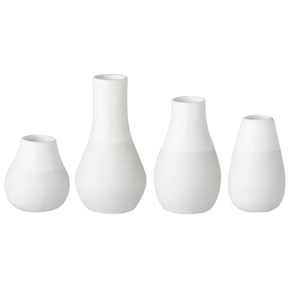 Zestaw 4 wazoników, białe, Porcelana