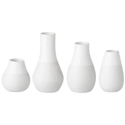 Zestaw 4 wazoników, białe, Porcelana