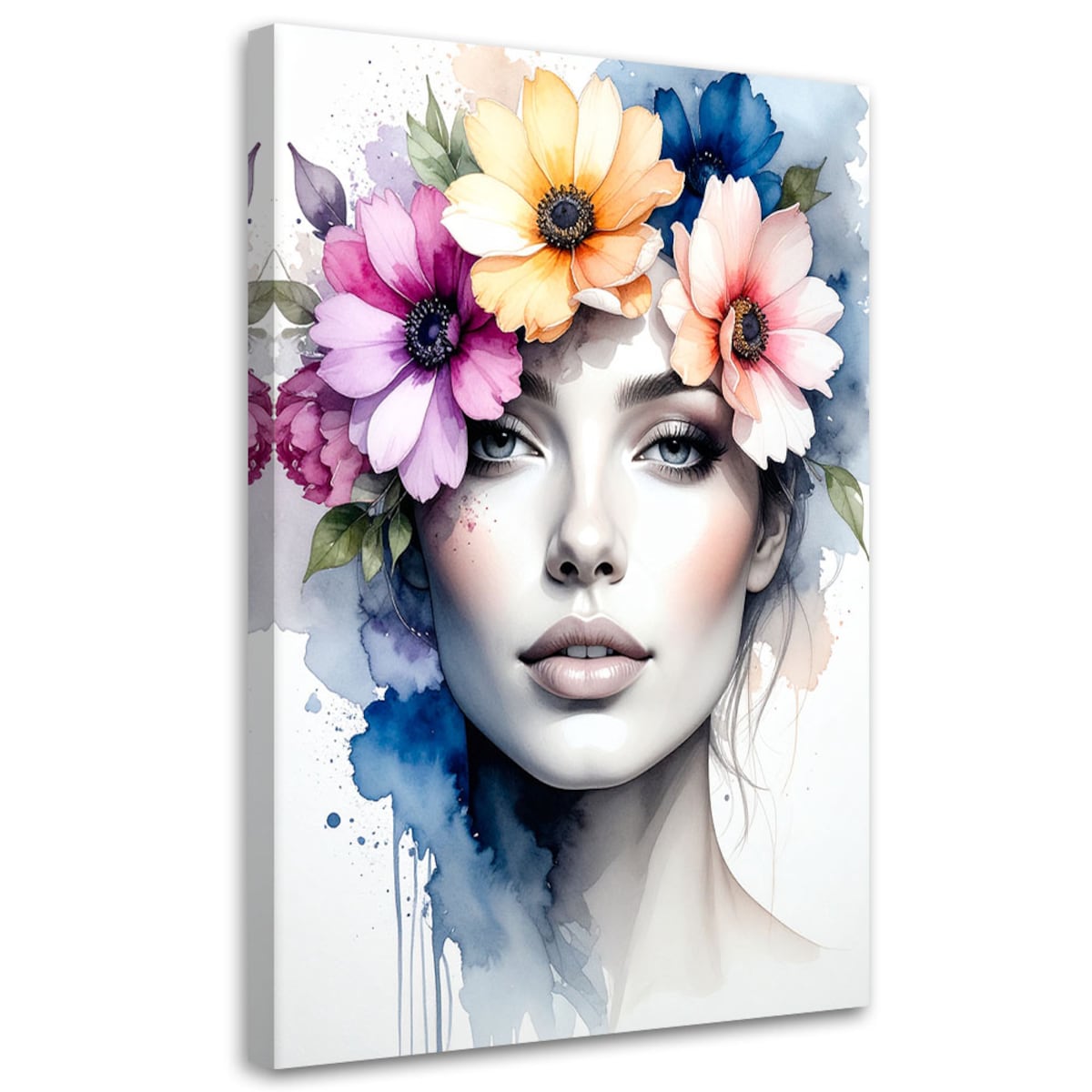 Obraz do salonu sypialni jadalni, Kobieta z kwiatami na głowie 60x90 cm