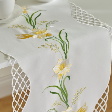 Bieżnik Haftowany Dafodil 35x174 cm z motywem kwiatowym