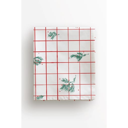 Obrus świąteczny - krata i gałązki - 140x240