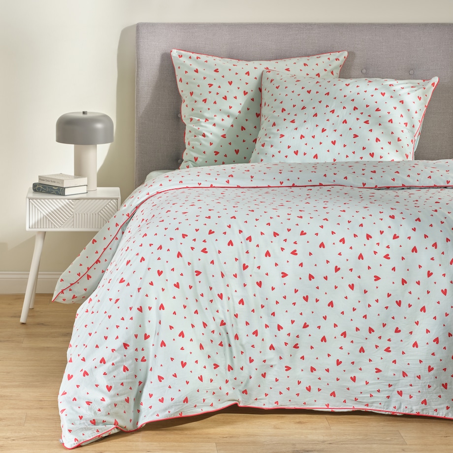Pościel z bawełny satynowej z lamówką Malorina 200x220 cm z motywem serc