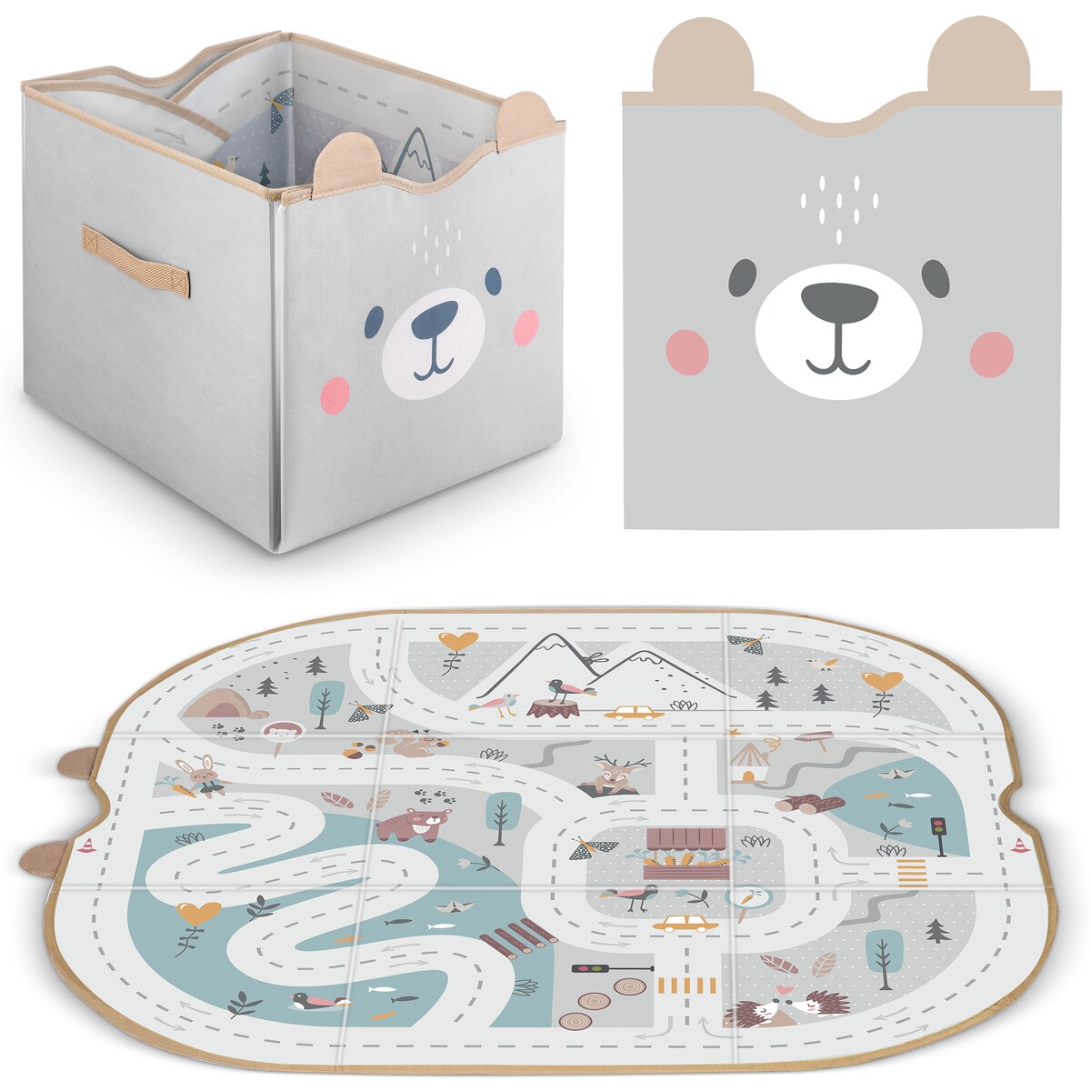 Pojemnik na zabawki i mata 2w1 96x104cm organizer Nukido szary