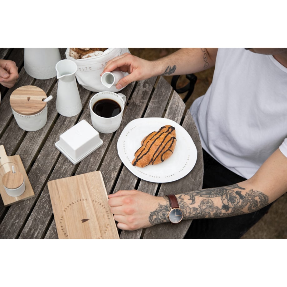 Zestaw cukier i śmietanka z deską, porcelana